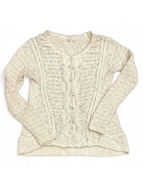 Anthropologie Moth Cream High Low Open Cable Knit Sweater Medium